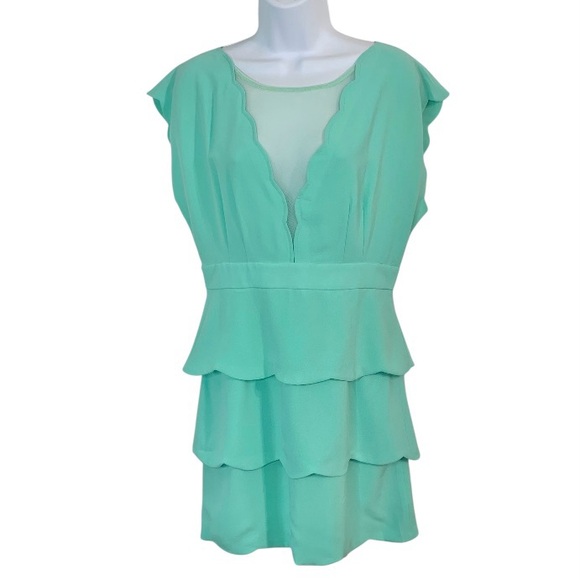 COINCIDENCE & CHANCE Mint Green Layered Ruffle Dress w/ Mesh Inserts - Picture 1 of 10